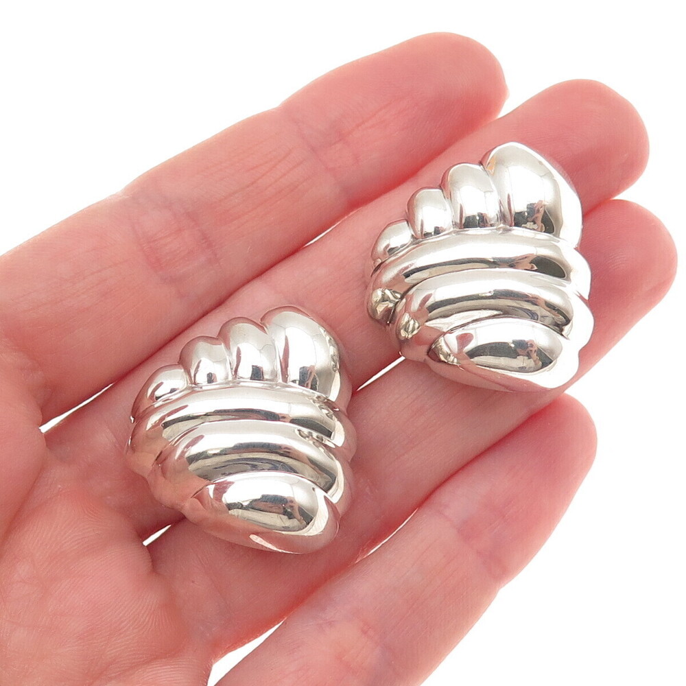 925 Sterling Silver Vintage Mexico Modernist Clip On Earrings